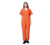 Edhomenn Disfraz de prisionero de Halloween para mujeres y hombres, mono con estampado de números, traje de caldera de cárcel, trajes de cosplay para adultos (05 naranja mujer, L)