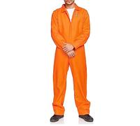 Edhomenn Disfraz de prisionero de Halloween para mujeres y hombres, mono con estampado de números, traje de caldera de cárcel, trajes de cosplay para adultos (04 hombres, naranja, L)