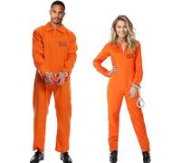 Edhomenn Disfraz de prisionero de Halloween para mujeres y hombres, mono con estampado de números, traje de caldera de cárcel para adultos, trajes de cosplay (09 amarillo A, XL)