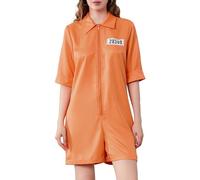 Edhomenn Disfraz de prisionero de Halloween para mujeres y hombres, mono con estampado de números, traje de caldera de cárcel para adultos, trajes de cosplay (07 naranja, XL)