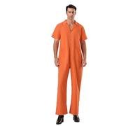 Edhomenn Disfraz de prisionero de Halloween para mujeres y hombres, overol con estampado de números, traje de caldera de cárcel, trajes de cosplay para adultos (06, naranja, hombre, L)
