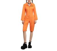 Edhomenn Disfraz de prisionero de Halloween para mujeres y hombres, overol con estampado de números, traje de caldera de cárcel, trajes de cosplay para adultos (08 naranja, XXL)