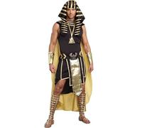 Edhomenn Disfraz de rey egipcio antiguo de 7 piezas para hombre, disfraz de rey Tut faraón, Halloween, cosplay (01, negro, XXXL)