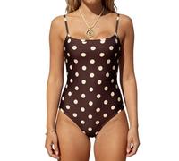 Edhomenn Lindo traje de baño de una pieza para mujer, cuello cuadrado, acolchado, control de abdomen, traje de baño Y2K con lunares y volantes de corte alto, traje de baño de verano, 09 marrón oscuro