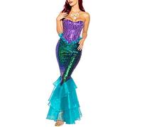 Edhomenn Vestido de Sirena para Mujer, Sin Mangas, Ajustado, Largo, Disfraz para Halloween, Cola de Sirena para Adultos (A-Azul, XL)