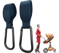 Edibaby, Ganchos Carro Bebe, Elaborado en Piel, 2 Unidades, Ajuste Universal, Mosquetones para Carrito de Bebe para Colgar Bolsas, Mochila, Bolso etc (Azul)