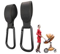 Edibaby, Ganchos Carro Bebe, Elaborado en Piel, 2 Unidades, Ajuste Universal, Mosquetones para Carrito de Bebe para Colgar Bolsas, Mochila, Bolso etc (Negro)