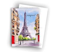 Edición Colibrí Postales de París - Ilustración Acuarela de la Torre Eiffel - Hola | Juego de 10 tarjetas planas (A6) - Verso para escribir