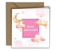 Edición Colibrí Tarjeta de cumpleaños Luna, nubes y estrellas - Feliz cumpleaños! | Tarjeta plegada (15x15 cm) - con sobre kraft - Interior en blanco