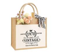 Edición limitada de regalo de cumpleaños para mujeres, madres y novias Vintage Sostenible Yute Bolsa de regalo Bolsa de yute Bolsa de compras 100% yute y algodón, 55 cumpleaños, medium
