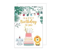 Edición Seidel, tarjeta de cumpleaños premium exclusiva para niños con sobre tarjeta de felicitación cumpleaños infantil cumpleaños niños niña niño una sola tarjeta circo león elefante (G3097 SW022)