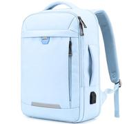 EDIESI, Mochila Viaje Cabina Avion 40x30x20, Equipaje de Mano Expandible Repelente al Agua con USB, Compartimento para Portátil 15,6”, Bolsa Compacta para Vuelos (Azul Pastel)