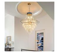 Edificio dúplex, sala de estar, gran candelabro, villa, hueco, salto, luz de piso, edificio moderno de lujo, piso medio, cristal europeo
