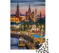 Edificio histórico Plaza Roja Puzzle de 1000 Piezas Papel para Adultos Vista Nocturna Urbana Puzzle para Toda la Familia Relajación Decoración Regalo 52x38cm/1000pcs