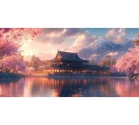 Edificios Antiguos Diamond Painting Adultos, Diamond Painting Flores De Cerezo Pintura Diamante Patrón Punto de Cruz Diamante Dibujos con Diamantes Manualidades Adultos, Regalo 50 x 100 cm -by63G4