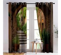 Edificios Antiguos En El Campo Cortinas de Regalo para Nueva Casa 140x 175 cm Caqui - Cortinas Opacas Elegantes y Prácticas, Set de 2 Paneles Ideal para Bodas, Cumpleaños o Mudanzas