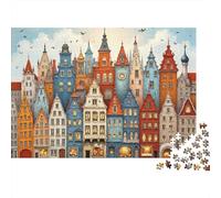 Edificios históricos Europeos Rompecabezas 1000 Piezas Ciudad Colorida Cartón Grueso para Adultos Decoración Pared para Decorar Mejor Regalo Oferta 52x38cm/1000pcs
