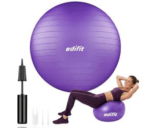EDIFIT, Pelota de Pilates, 55,65 y 75, Ejercicio en Casa, Incluye Hinchador, Fitball, Embarazadas, Accesorios Yoga, Gimnasio, Varios Tamaños (75cm, Violeta)