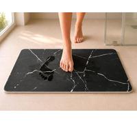 edihome, Alfombra Diatomita Baño, 40x60 cm, Piedra de Secado Rápido, Antideslizante, con Lija, Alfombrilla Rígida Absorbente, Antimoho, para Ducha y Baño (Mármol Negro)