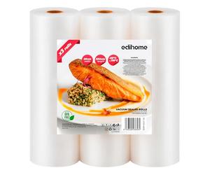 Edihome, Bolsas Vacio Desechables para Alimentos, 20x300cm, 3 Rollos, Bolsas para Envasadora al Vacio, Conservación, Rollos Envasado al Vacio, BPA Free, Sous Vide (3 Rollos 20x300cm)
