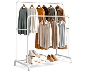 edihome, Burro Ropa, Perchero Colgador de Ropa, Doble, Vestidor, 110X150X54 cm, Resistente, Metálico, Soporte para Zapatos, Organizador, Montaje Fácil (Blanco)
