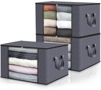 edihome, Cajas Almacenaje Ropa, Bolsas para Guardar Ropa, Organizador Armario, con Asas Reforzadas, Cajas Organizadoras, Fundas de Tela Resistente (Gris oscuro, Pack de 3)