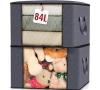 edihome, Cajas Almacenaje Ropa, Bolsas para Guardar Ropa, Organizador Armario, con Asas Reforzadas, Cajas Organizadoras, Fundas de Tela Resistente (Gris oscuro, Pack de 2)