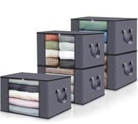 edihome, Cajas Almacenaje Ropa, Bolsas para Guardar Ropa, Organizador Armario, con Asas Reforzadas, Cajas Organizadoras, Fundas de Tela Resistente (Gris oscuro, Pack de 5)