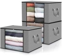 edihome, Cajas Almacenaje Ropa, Bolsas para Guardar Ropa, Organizador Armario, con Asas Reforzadas, Cajas Organizadoras, Fundas de Tela Resistente (Gris claro, Pack de 3)