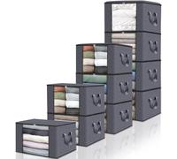 edihome, Cajas Almacenaje Ropa, Bolsas para Guardar Ropa, Organizador Armario, con Asas Reforzadas, Fundas de Tela Resistente con Ventana Transparente (Gris oscuro, Pack de 10)
