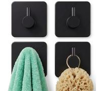 edihome, Ganchos Adhesivos para Pared, de Acero Inoxidable, Colgadores Resistentes sin Taladro, Diseño Cuadrado Moderno para Baño Cocina, Negro Blanco Gris (4, Negro)