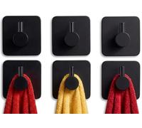 edihome, Ganchos Adhesivos para Pared, de Acero Inoxidable, Colgadores Resistentes sin Taladro, Diseño Cuadrado Moderno para Baño Cocina, Negro Blanco Gris (6, Negro)