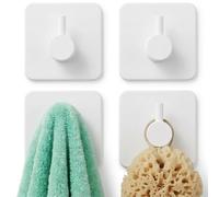 edihome, Ganchos Adhesivos para Pared de Acero Inoxidable, Colgadores Resistentes sin Taladro, Diseño Cuadrado Moderno para Baño Cocina, Negro Blanco Gris (4, Blanco)