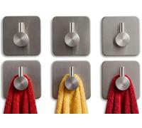 edihome, Ganchos Adhesivos para Pared, de Acero Inoxidable, Colgadores Resistentes sin Taladro, Diseño Cuadrado Moderno para Baño Cocina, Negro Blanco Gris (6, Plata)