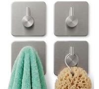 edihome, Ganchos Adhesivos para Pared, de Acero Inoxidable, Colgadores Resistentes sin Taladro, Diseño Cuadrado Moderno para Baño Cocina, Negro Blanco Gris (4, Plata)