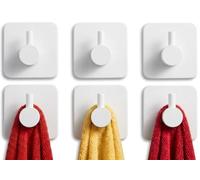 edihome, Ganchos Adhesivos para Pared, de Acero Inoxidable, Colgadores Resistentes sin Taladro, Diseño Cuadrado Moderno para Baño Cocina, Negro Blanco Gris (6, Blanco)