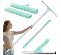 edihome, Limpia Cristales Telescópico Extensible con Longitud hasta 160 cm, Limpiacristales con 2 Cabezales, Rasqueta Tipo Escobilla de Silicona para Ventanas, Ducha y Espejo (Set Completo)