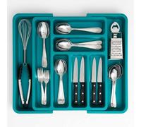 edihome, Organizador Cubiertos, Cubertero para Cajon, Bandeja de Cuberteria Extensible, con 6 a 8 Compartimentos, BPA Free, Ajustable, Utensilios de Cocina (Turquesa)