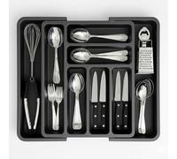 edihome, Organizador Cubiertos, Cubertero para Cajon, Bandeja de Cuberteria Extensible, con 6 a 8 Compartimentos, BPA Free, Ajustable, Utensilios de Cocina (Gris)