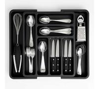 edihome, Organizador Cubiertos, Cubertero para Cajon, Bandeja de Cuberteria Extensible, con 6 a 8 Compartimentos, BPA Free, Ajustable, Utensilios de Cocina (Negro)