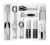 edihome, Organizador Cubiertos, Cubertero para Cajon, Bandeja de Cuberteria Extensible, con 6 a 8 Compartimentos, BPA Free, Ajustable, Utensilios de Cocina (Blanco)