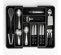 edihome, Organizador Cubiertos, Cubertero para Cajon, Bandeja de Cuberteria Extensible, con 6 a 8 Compartimentos, BPA Free, Ajustable, Utensilios de Cocina (Negro)