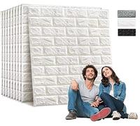 Edihome, Papel Pintado Pared, Paneles Decorativos 3d, 77x70cm, 10 piezas, Autoadhesivo, Efecto Ladrillo de Piedra, de Poliuretano, para Cocina, Dormitorio, Salón (10 Unidades, Blanco)