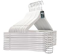 edihome, Perchas Madera, Pack de 20, Acabado Liso y Barnizado, para Organizar Ropa, Gancho Giratorio 360, Ranuras para Hombros, de Madera Maciza (Blanco, 50 Unidades)