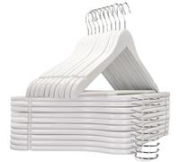 edihome, Perchas Madera, Pack de 20 ó 50, Acabado Liso y Barnizado, para Organizar Ropa, Gancho Giratorio 360, Ranuras para Hombros, de Madera Maciza (Blanco, 20 Unidades)