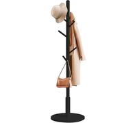 edihome, Perchero de Pie, de Madera, Ajustable, con 8 Ganchos, 172 x 38 x 38 cm, Colgador Ropa, para Entrada, Pasillo, Dormitorio o Recibidor (Negro)