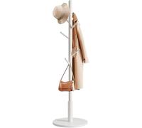 edihome, Perchero de Pie, de Madera, Ajustable, con 8 Ganchos, 172 x 38 x 38 cm, Colgador Ropa, para Entrada, Pasillo, Dormitorio o Recibidor (Blanco)