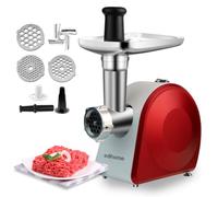 Edihome, Picadora de Carne Eléctrica, Marcha avance y Retroceso, Máquina para picar Carne Profesional, 2200W, Multifuncional con 3 placas de Corte y Embutidor de Salchichas (Blanco y Rojo)