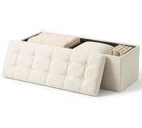 edihome, Puff Almacenaje Plegable, (38 x 110 x 38 cm), Baul, Otomana con Tapa - Banco de Tela Organizador y Asiento para Dormitorio y Pie de Cama (Blanco Marfil, 38 x 110 x 38 cm)
