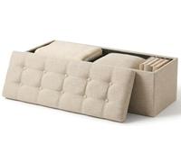 edihome, Puff Almacenaje Plegable, (38 x 110 x 38 cm), Baul, Otomana con Tapa - Banco de Tela Organizador y Asiento para Dormitorio y Pie de Cama (Beige Tostado, 38 x 110 x 38 cm)